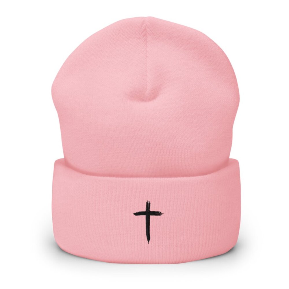 Cross Design Cuffed Beanie (Many Colors Available)
